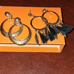 Gold and Black Tassel Earrings Set